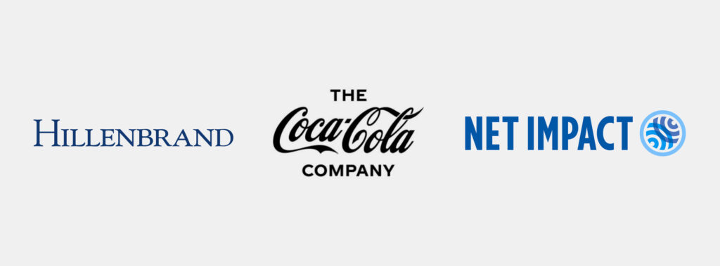 Hillenbrand, The Coca-Cola Company, and Net Impact logos